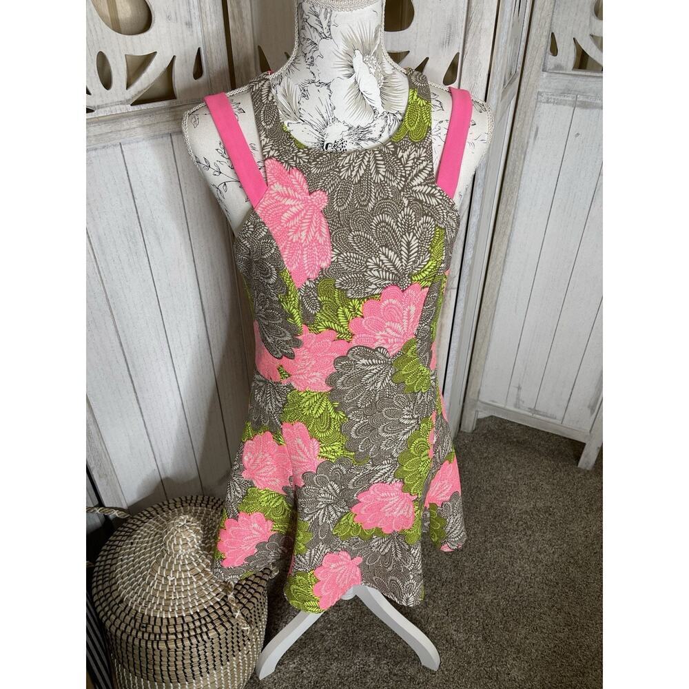 Akira Chicago Black Label Dress Neon Pink Green Floral Summer Tennis Size Medium